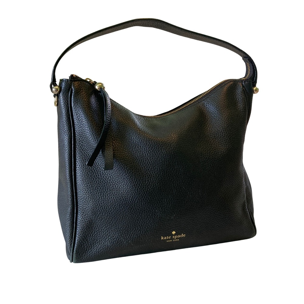 Kate Spade Black Pebbled Leather Hobo Shoulder Bag Relaxed Slouchy